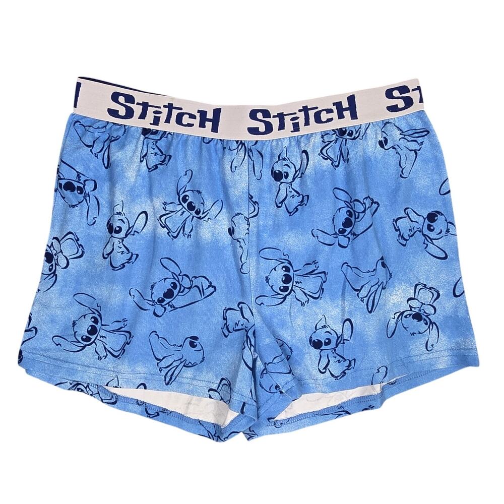 DISNEY STITCH WOMEN’S BLUE SLEEP LOUNGE SHORTS – PAJAMA BOTTOMS – ELASTIC WAIST